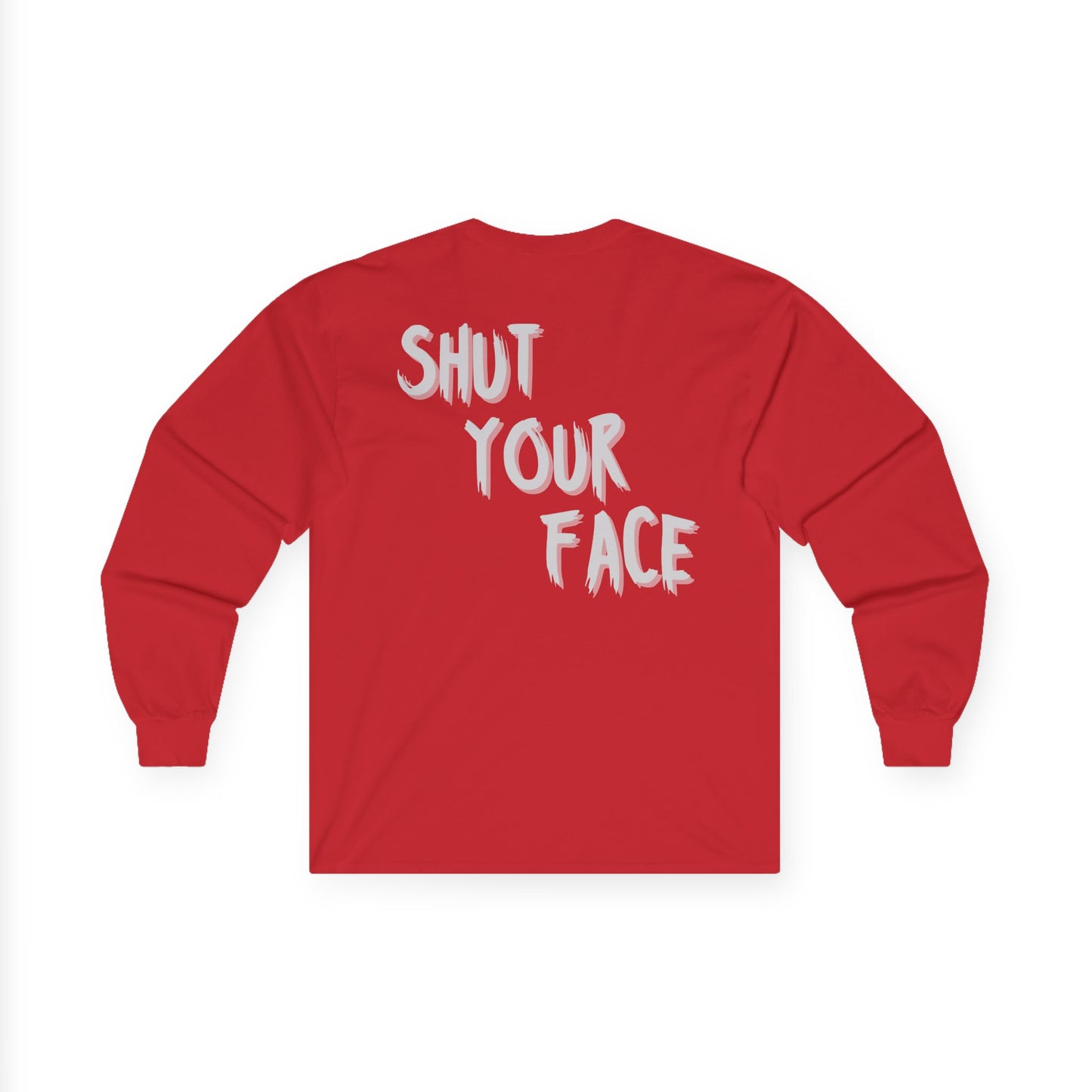 Face Shut Crest Long Sleeve Shirt – Funny Graphic Back Print Tee – Bold Statement Apparel – Unisex Long Sleeve Top
