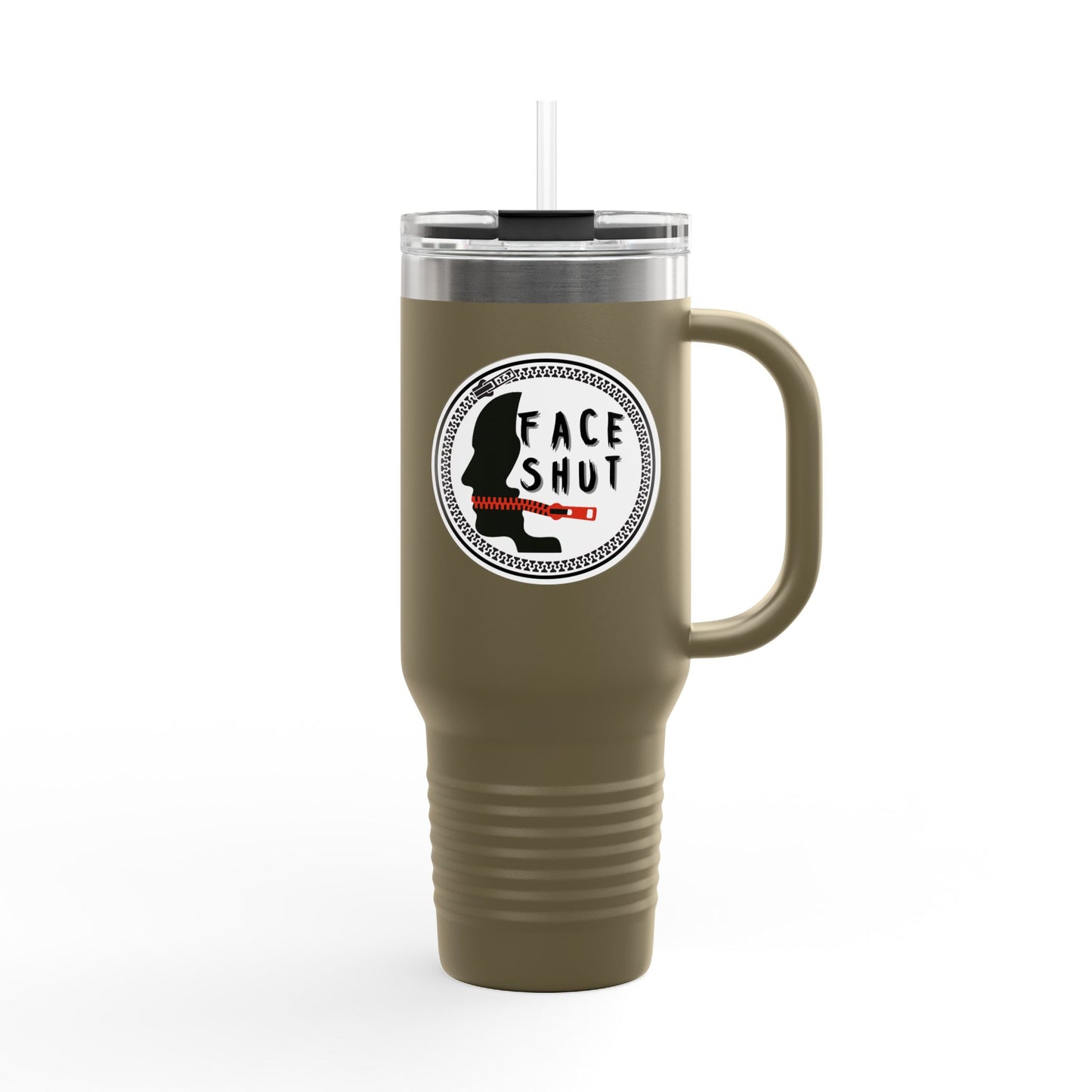 Face Shut Travel Tumbler – Funny Insulated Mug with Handle and Straw, 40oz Stainless Steel Cup