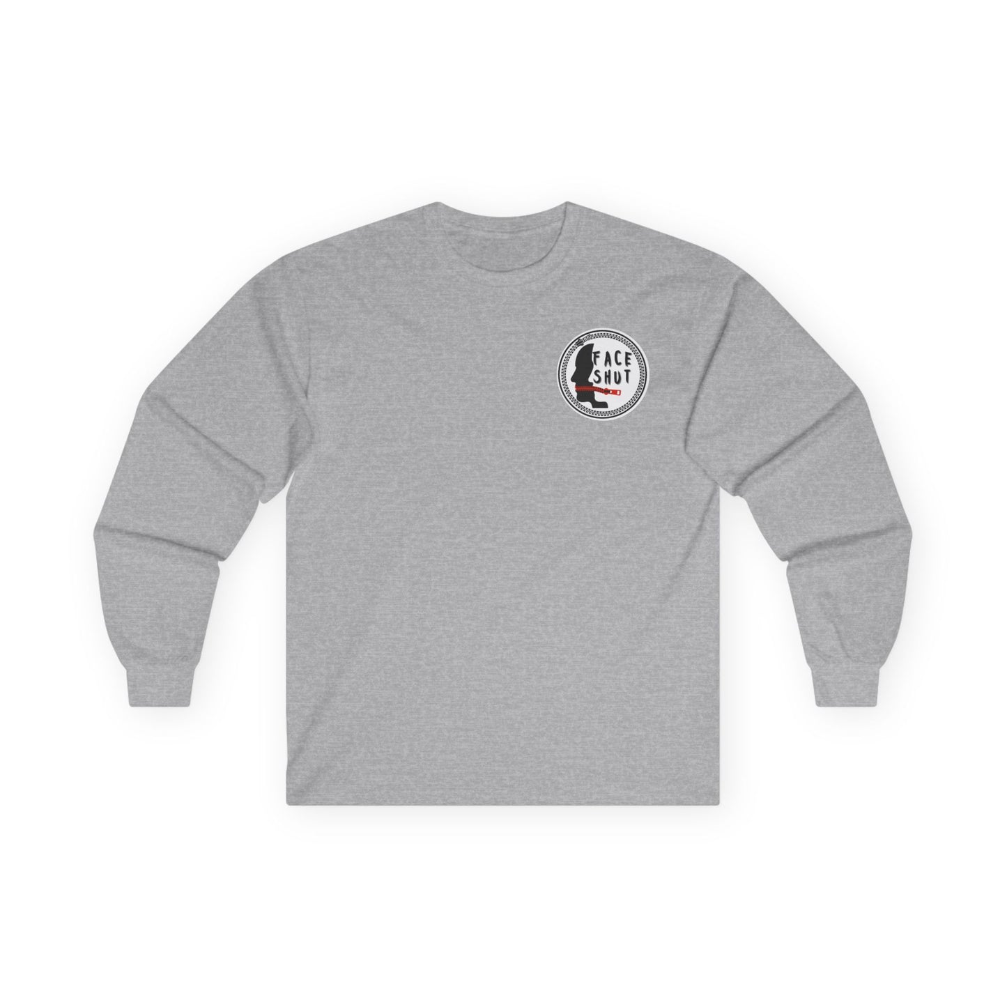 Face Shut Crest Long Sleeve Shirt – Funny Graphic Back Print Tee – Bold Statement Apparel – Unisex Long Sleeve Top