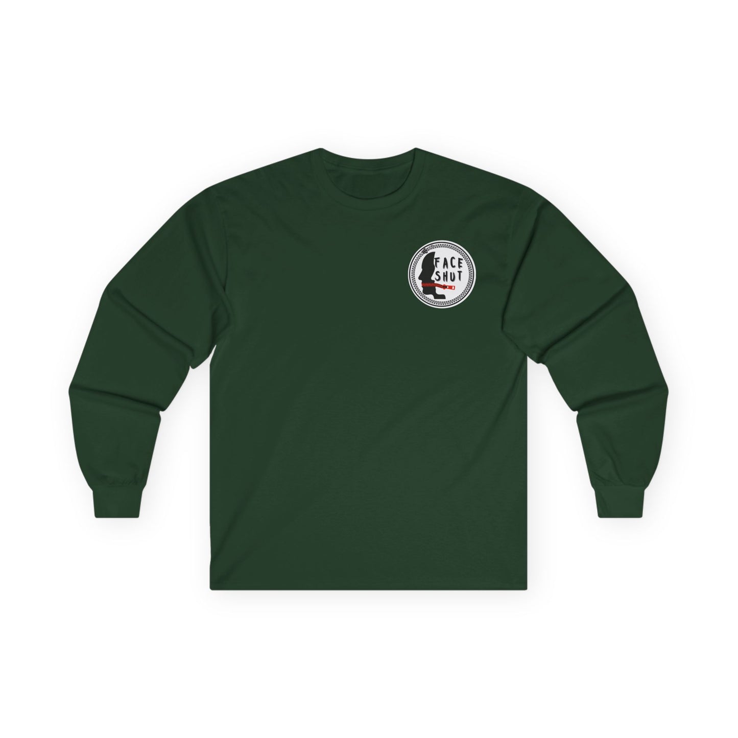 Face Shut Crest Long Sleeve Shirt – Funny Graphic Back Print Tee – Bold Statement Apparel – Unisex Long Sleeve Top