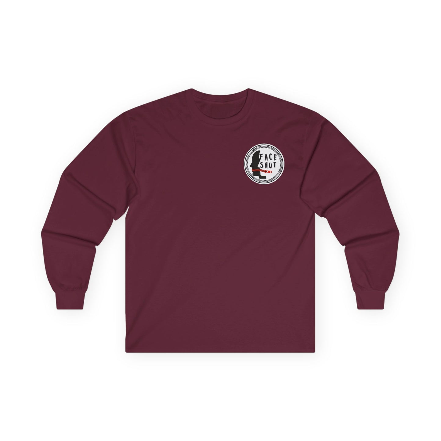 Face Shut Crest Long Sleeve Shirt – Funny Graphic Back Print Tee – Bold Statement Apparel – Unisex Long Sleeve Top