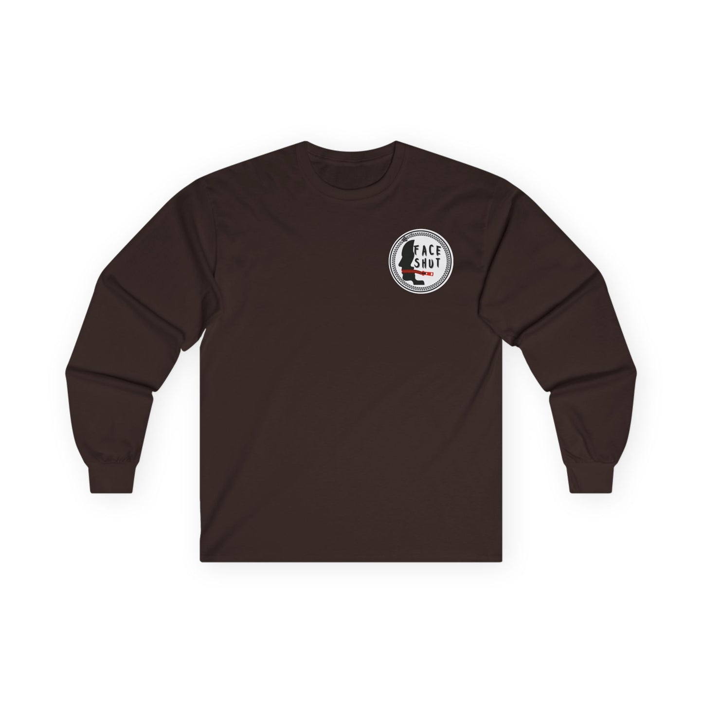 Face Shut Crest Long Sleeve Shirt – Funny Graphic Back Print Tee – Bold Statement Apparel – Unisex Long Sleeve Top