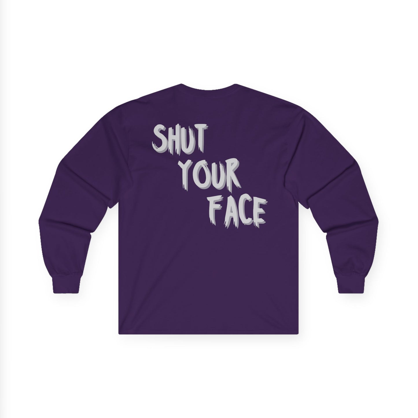 Face Shut Crest Long Sleeve Shirt – Funny Graphic Back Print Tee – Bold Statement Apparel – Unisex Long Sleeve Top