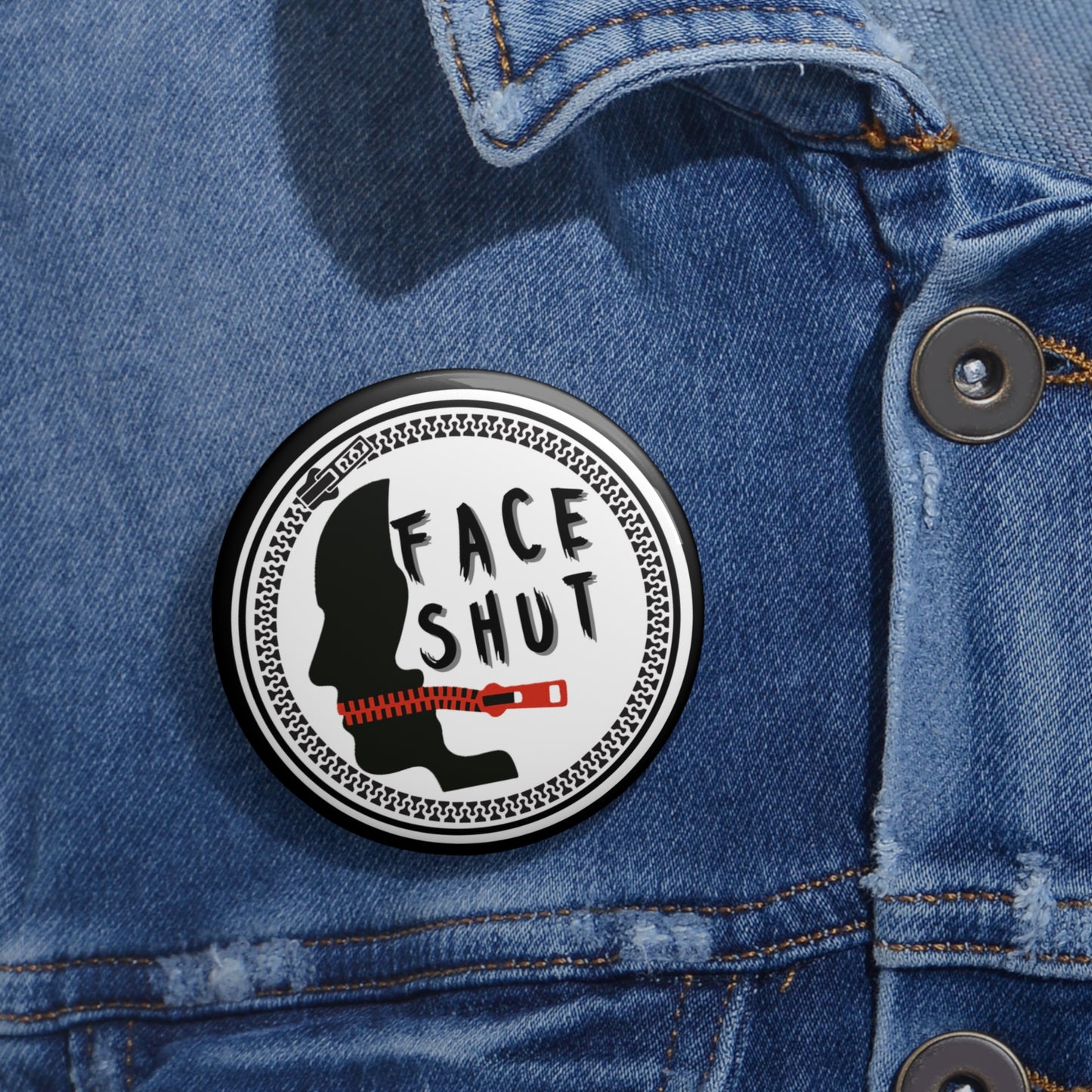 Face Shut Emblem – 2.25" Black Button Pin