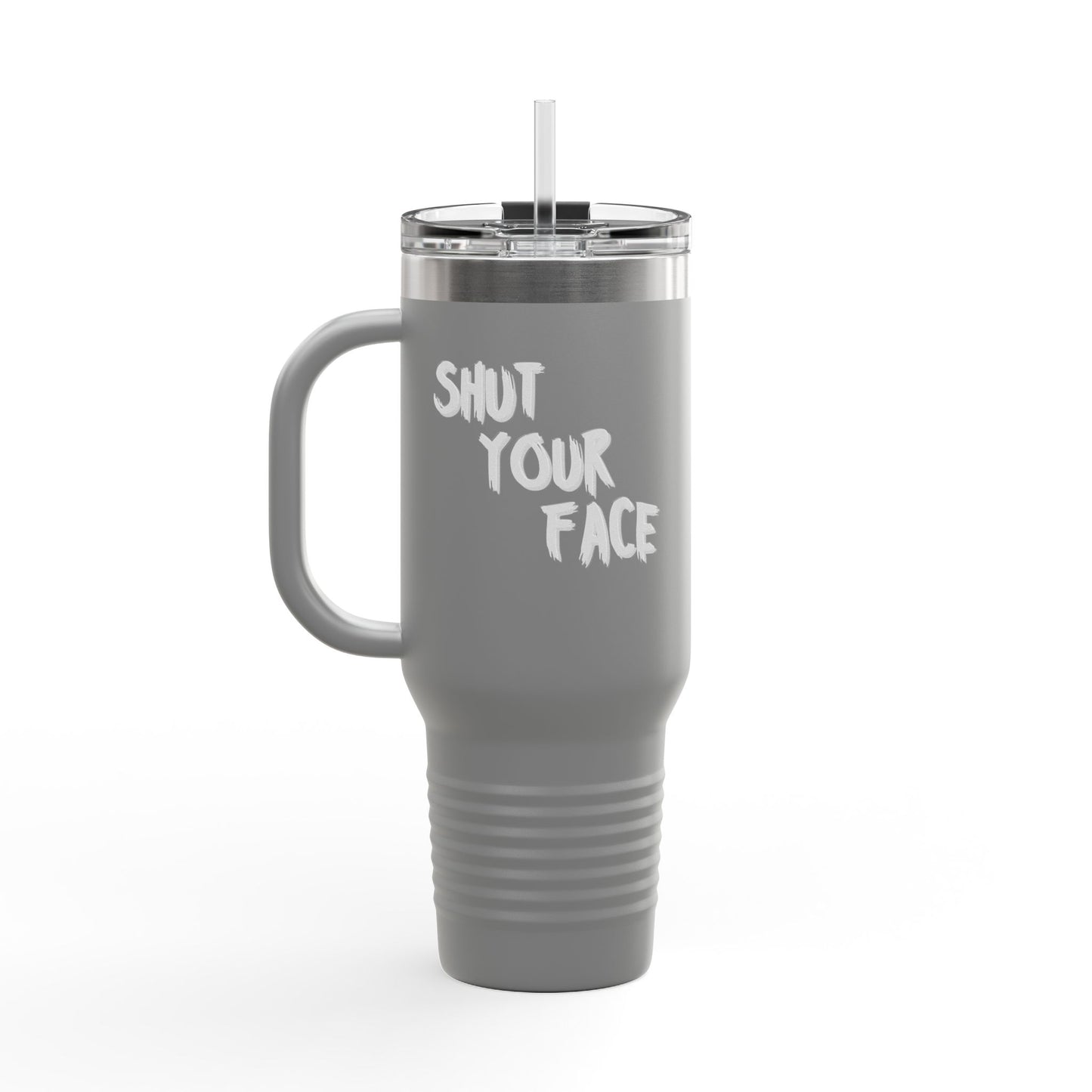 Face Shut Travel Tumbler – Funny Insulated Mug with Handle and Straw, 40oz Stainless Steel Cup