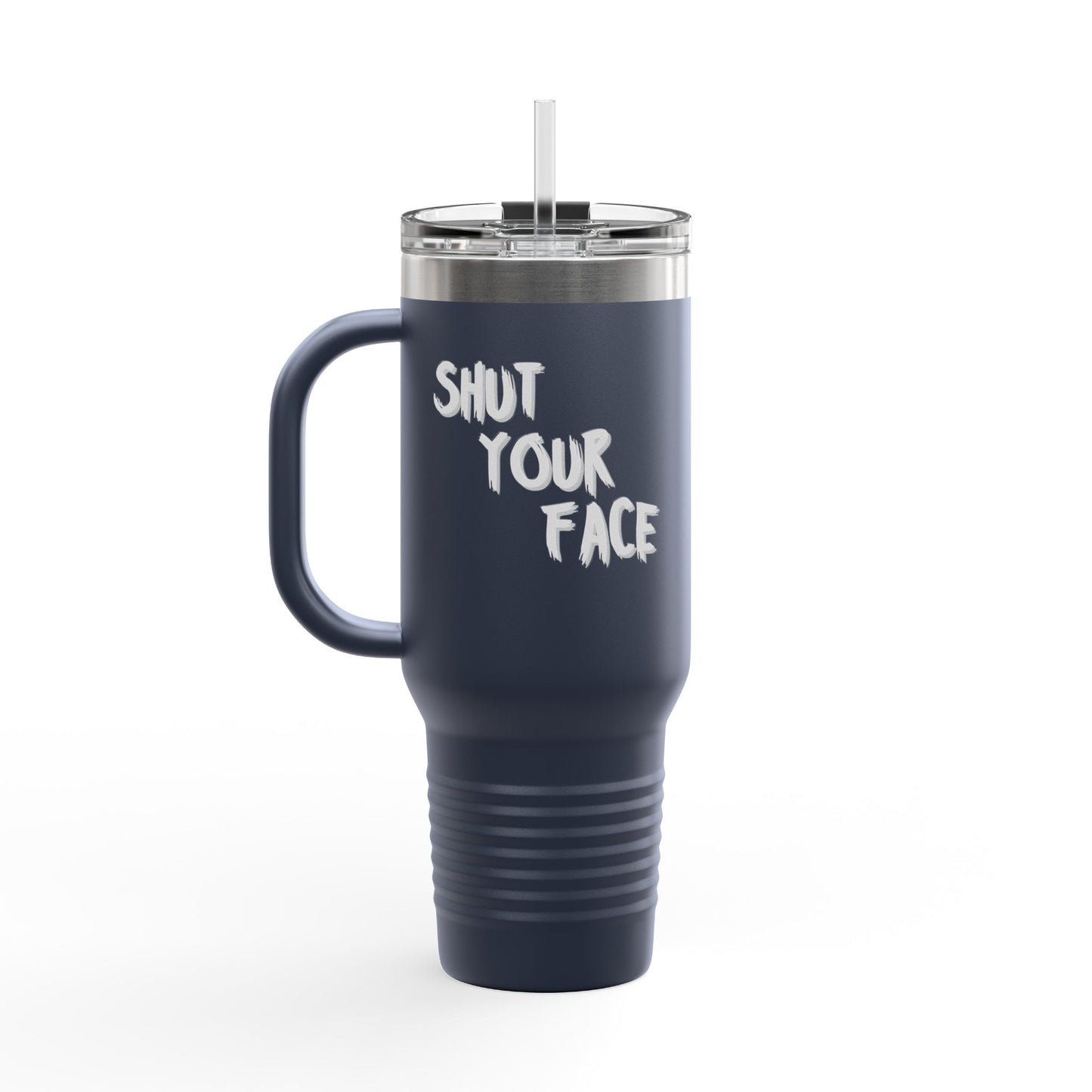Face Shut Travel Tumbler – Funny Insulated Mug with Handle and Straw, 40oz Stainless Steel Cup