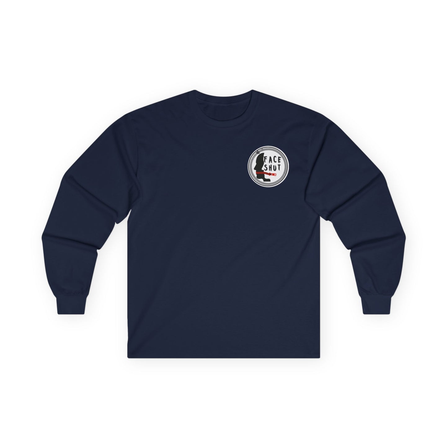 Face Shut Crest Long Sleeve Shirt – Funny Graphic Back Print Tee – Bold Statement Apparel – Unisex Long Sleeve Top
