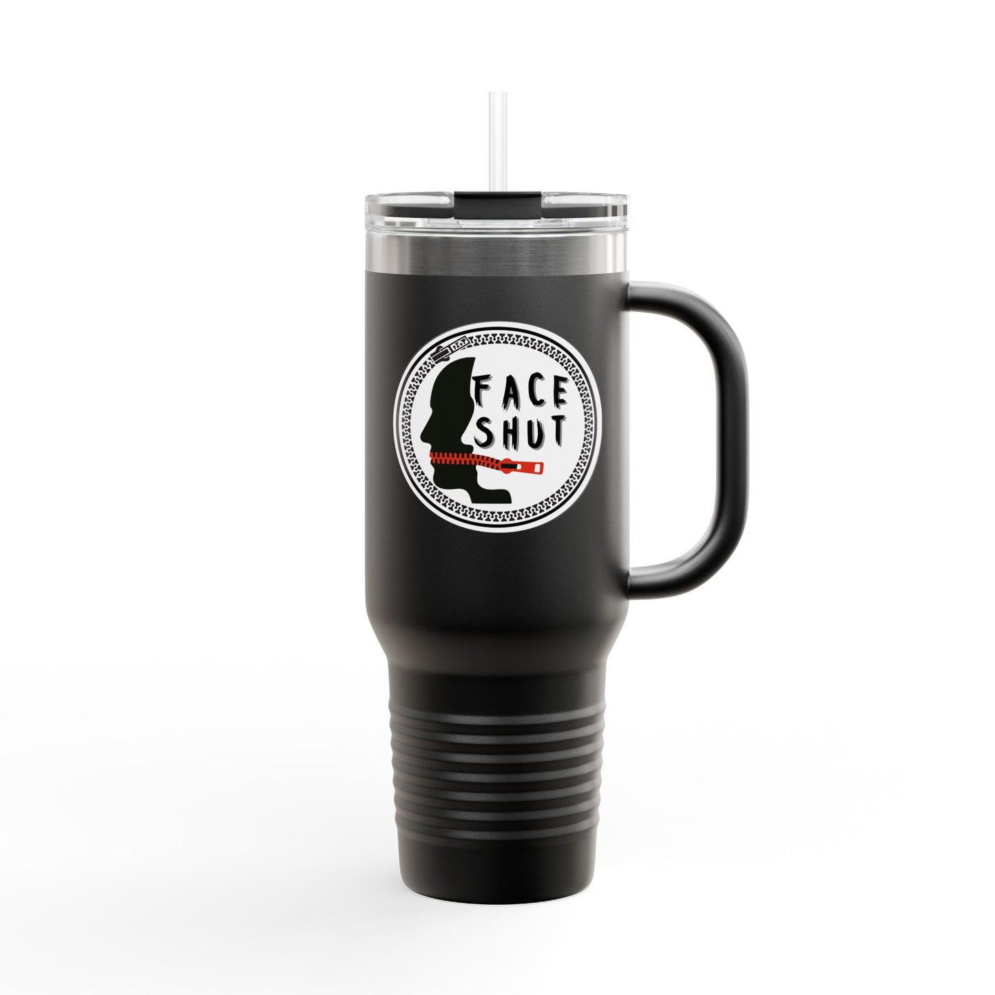 Face Shut Travel Tumbler – Funny Insulated Mug with Handle and Straw, 40oz Stainless Steel Cup