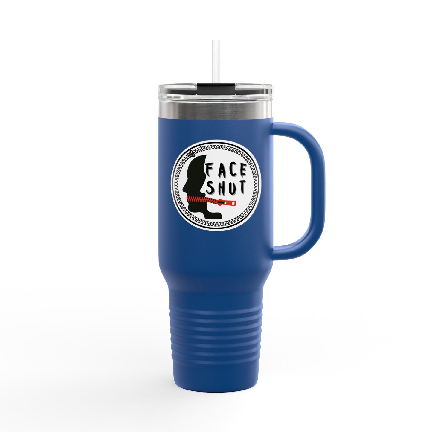Face Shut Travel Tumbler – Funny Insulated Mug with Handle and Straw, 40oz Stainless Steel Cup