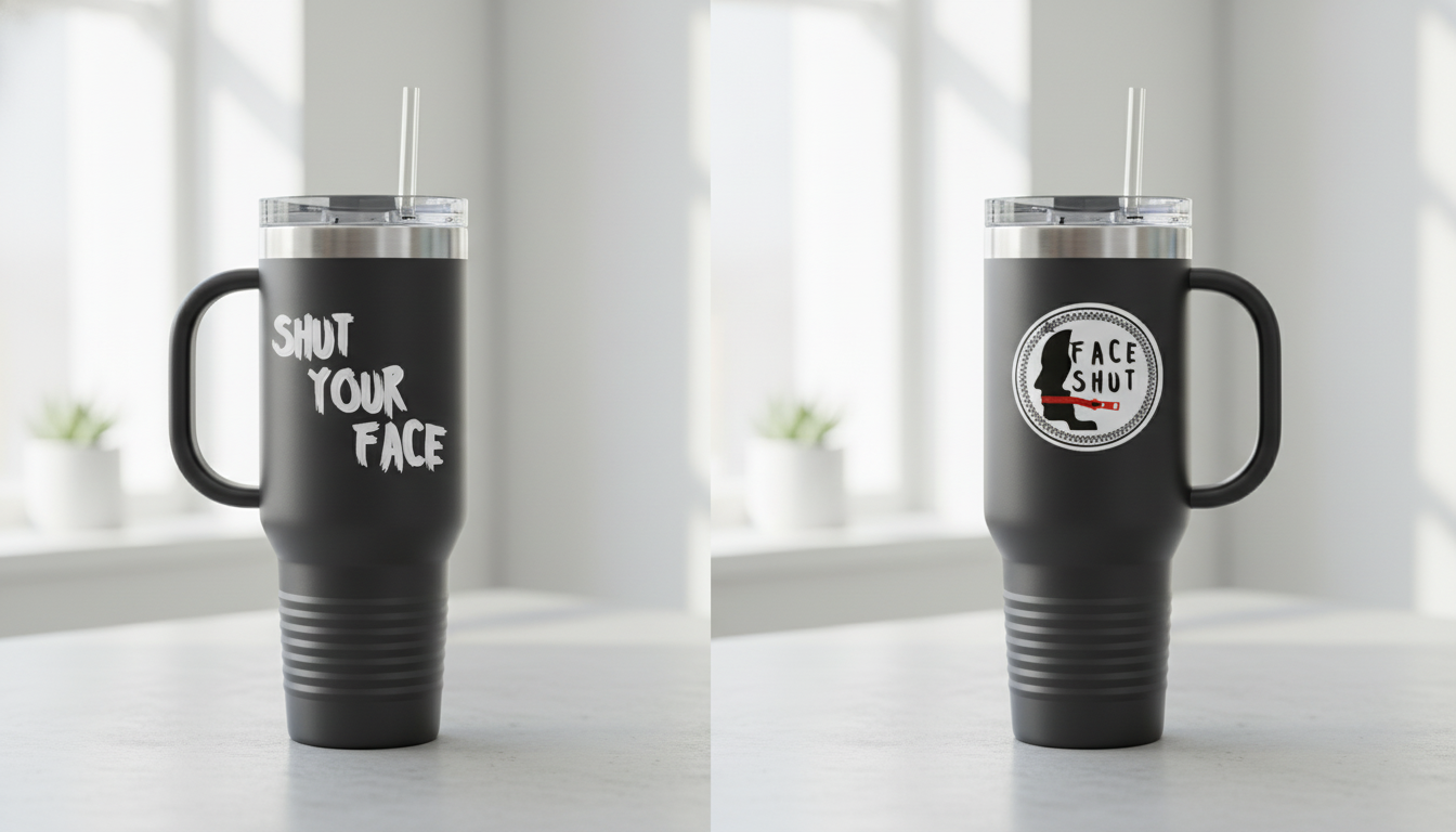 Face Shut Travel Tumbler – Funny Insulated Mug with Handle and Straw, 40oz Stainless Steel Cup