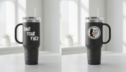 Face Shut Travel Tumbler – Funny Insulated Mug with Handle and Straw, 40oz Stainless Steel Cup
