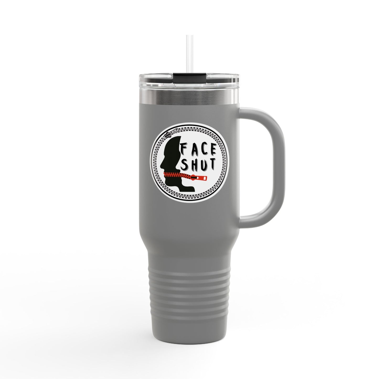 Face Shut Travel Tumbler – Funny Insulated Mug with Handle and Straw, 40oz Stainless Steel Cup