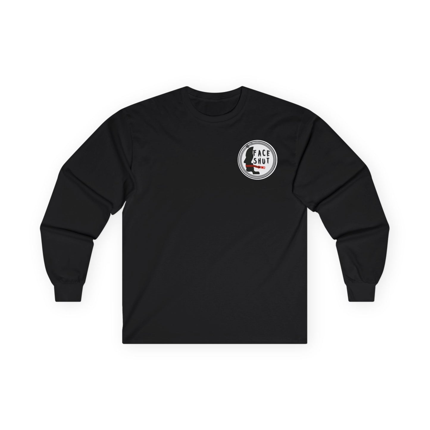 Face Shut Crest Long Sleeve Shirt – Funny Graphic Back Print Tee – Bold Statement Apparel – Unisex Long Sleeve Top