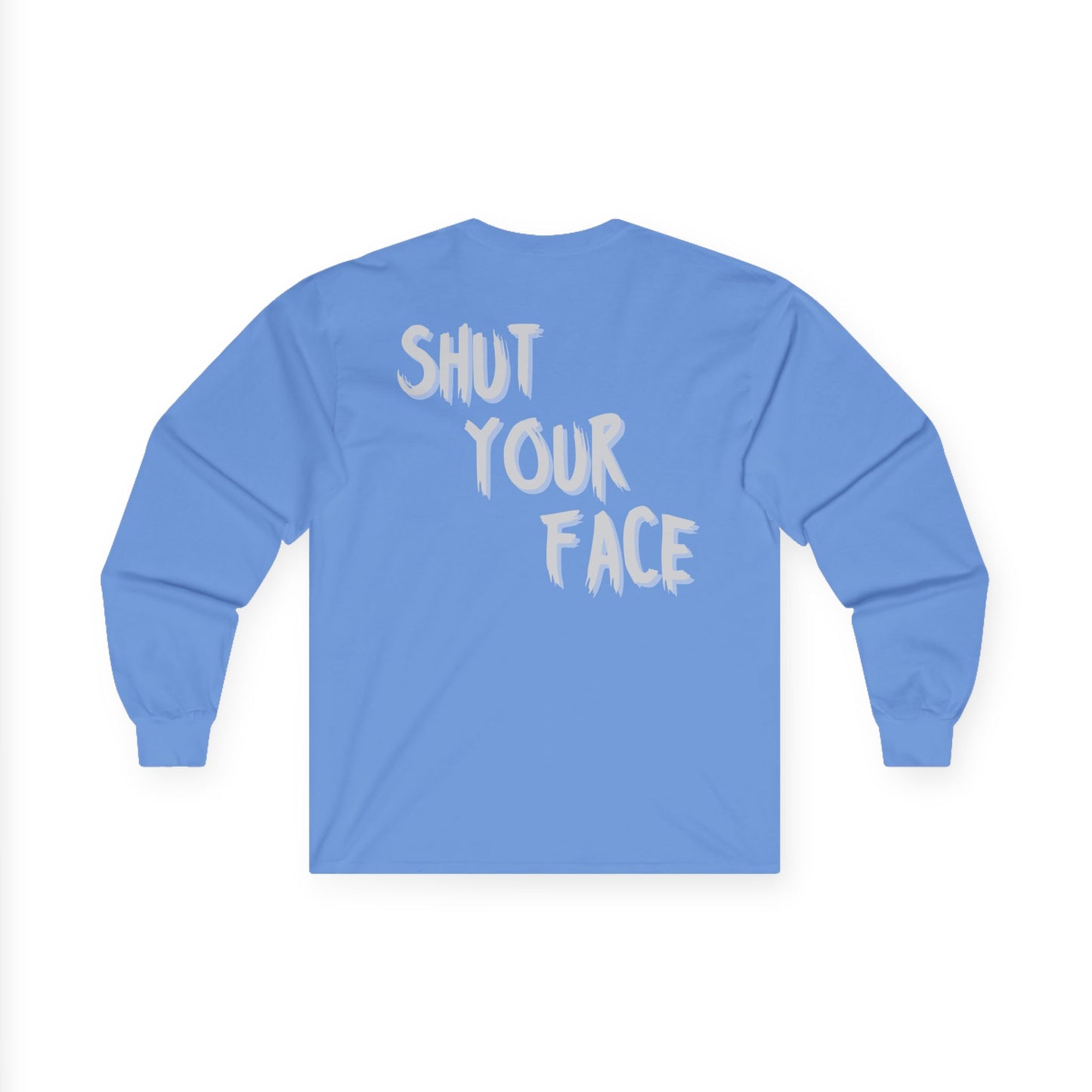 Face Shut Crest Long Sleeve Shirt – Funny Graphic Back Print Tee – Bold Statement Apparel – Unisex Long Sleeve Top