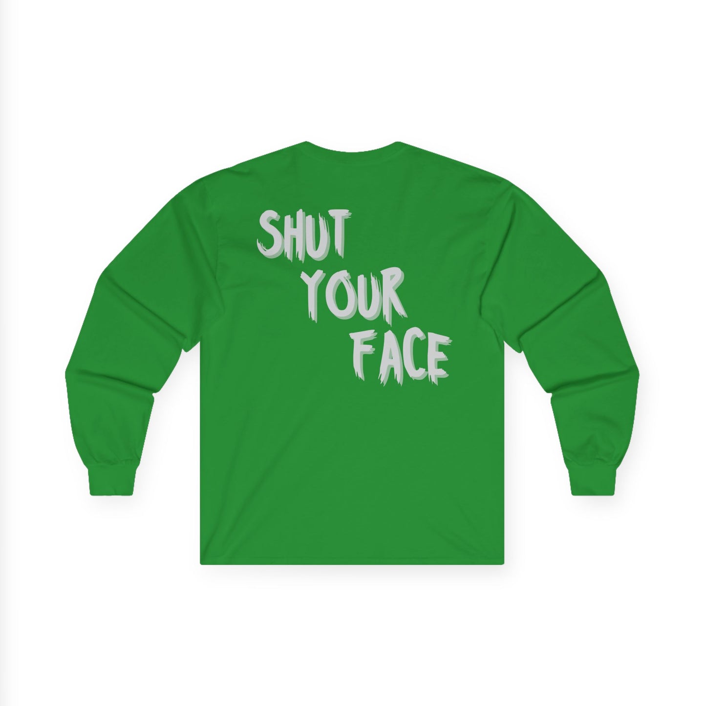 Face Shut Crest Long Sleeve Shirt – Funny Graphic Back Print Tee – Bold Statement Apparel – Unisex Long Sleeve Top