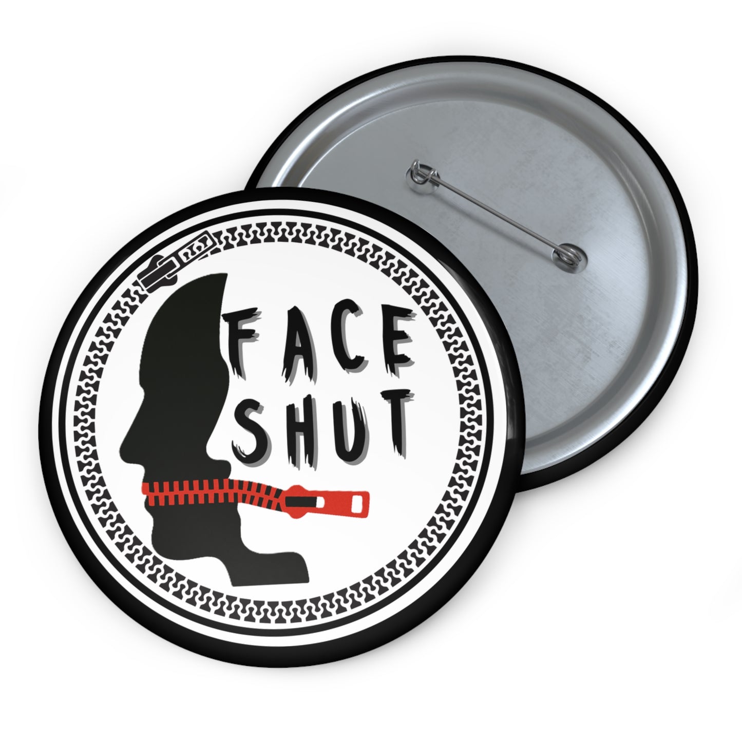 Face Shut Emblem – 3" Black-Rim Button Pin