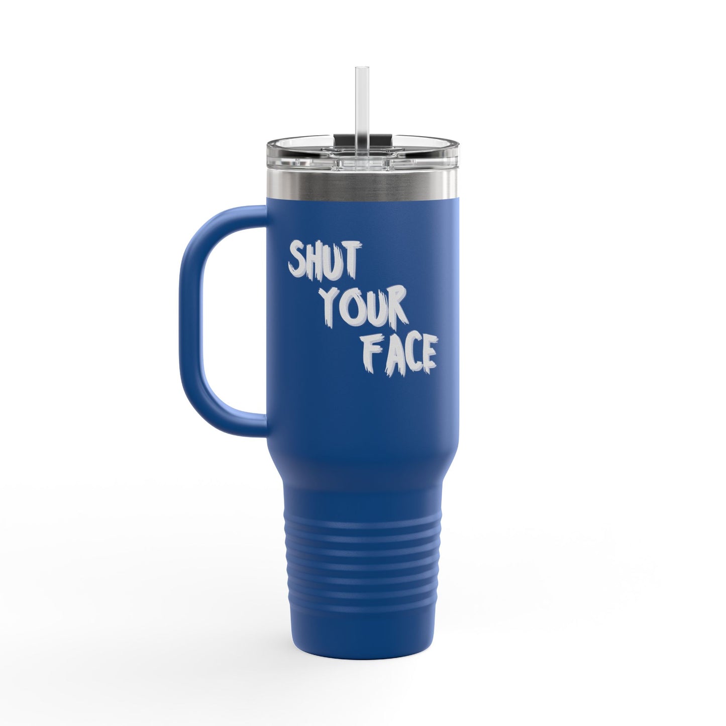 Face Shut Travel Tumbler – Funny Insulated Mug with Handle and Straw, 40oz Stainless Steel Cup