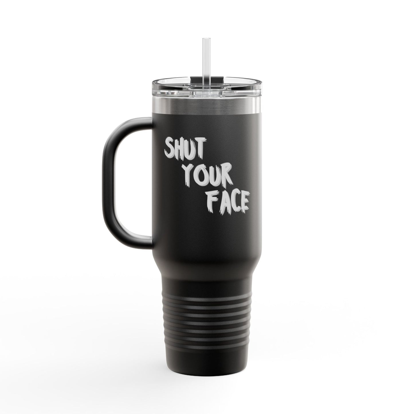 Face Shut Travel Tumbler – Funny Insulated Mug with Handle and Straw, 40oz Stainless Steel Cup
