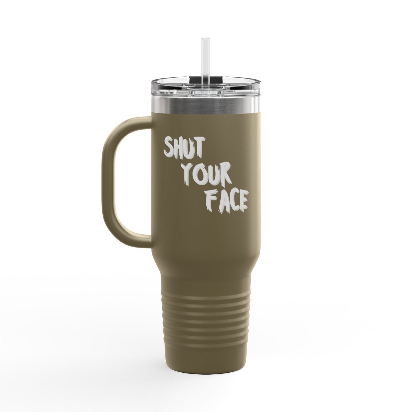 Face Shut Travel Tumbler – Funny Insulated Mug with Handle and Straw, 40oz Stainless Steel Cup