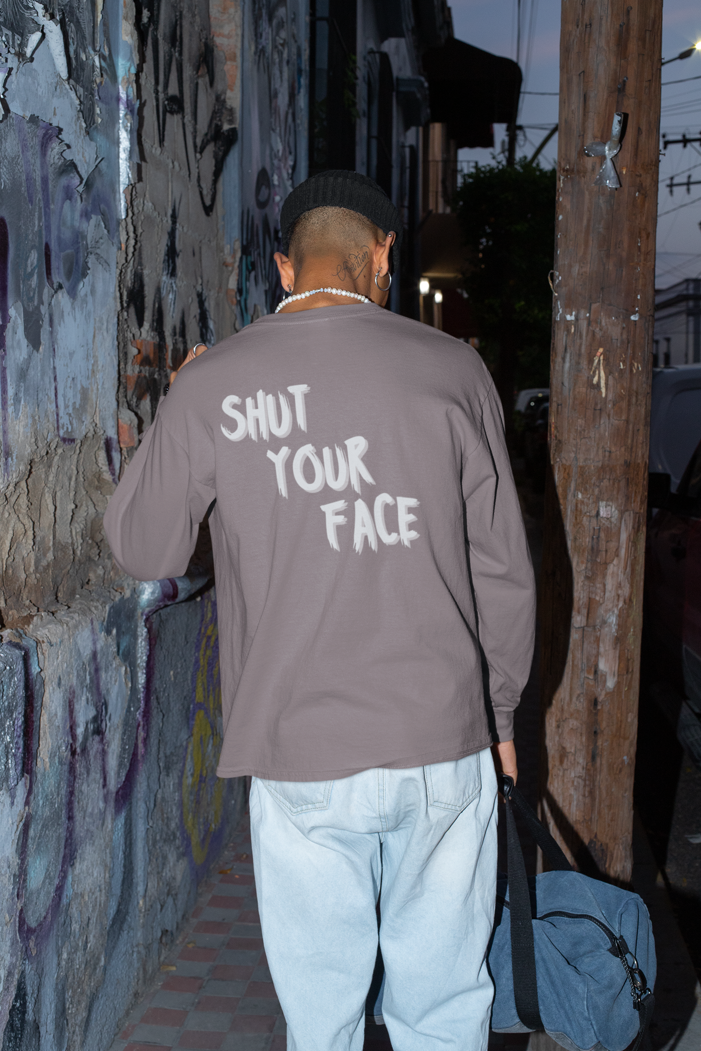 Face Shut Crest Long Sleeve Shirt – Funny Graphic Back Print Tee – Bold Statement Apparel – Unisex Long Sleeve Top