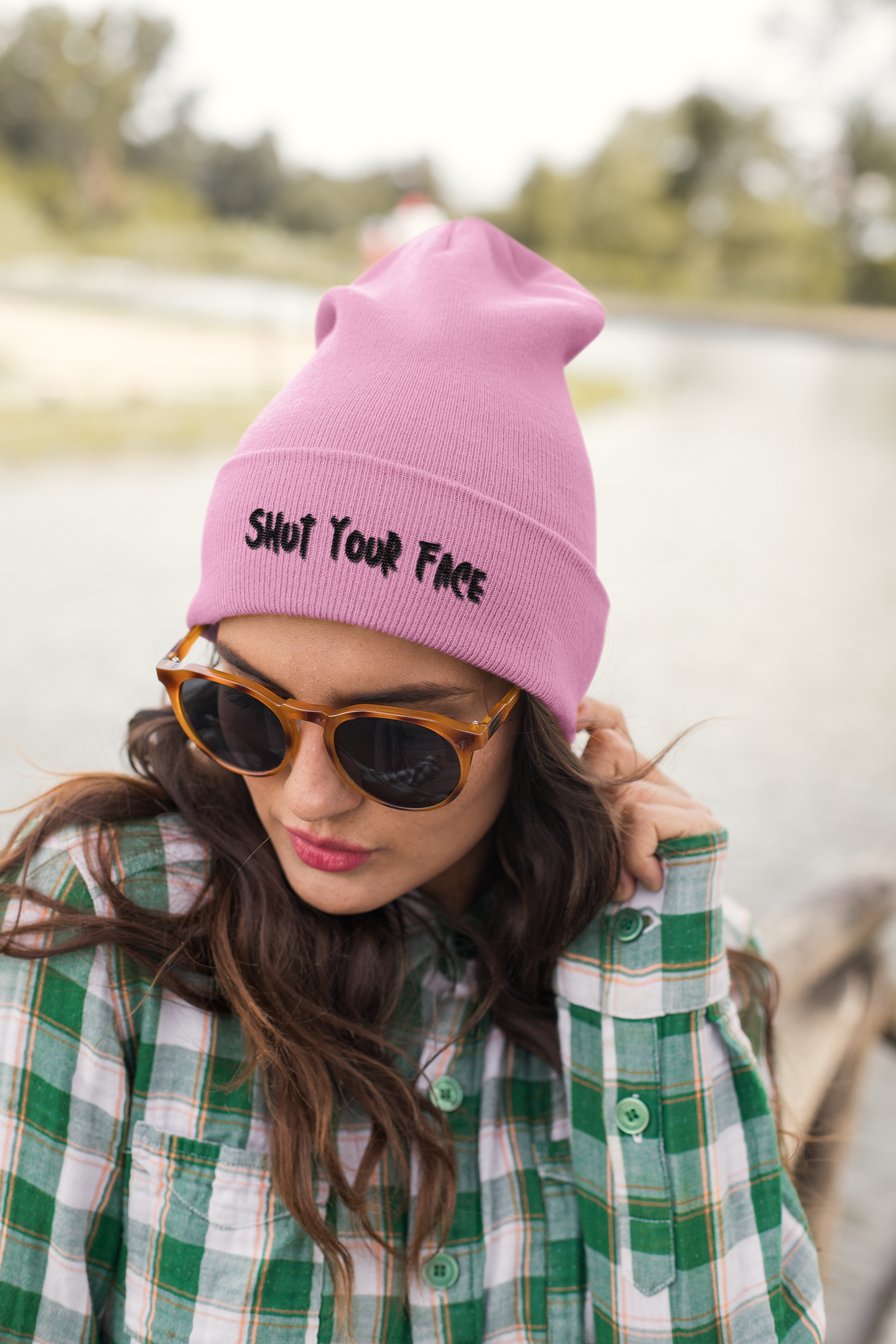 Shut Your Face Embroidered Beanie | Funny Winter Hat | Sarcastic Cozy Knit Cuff Beanie | Bold Statement Streetwear Hat