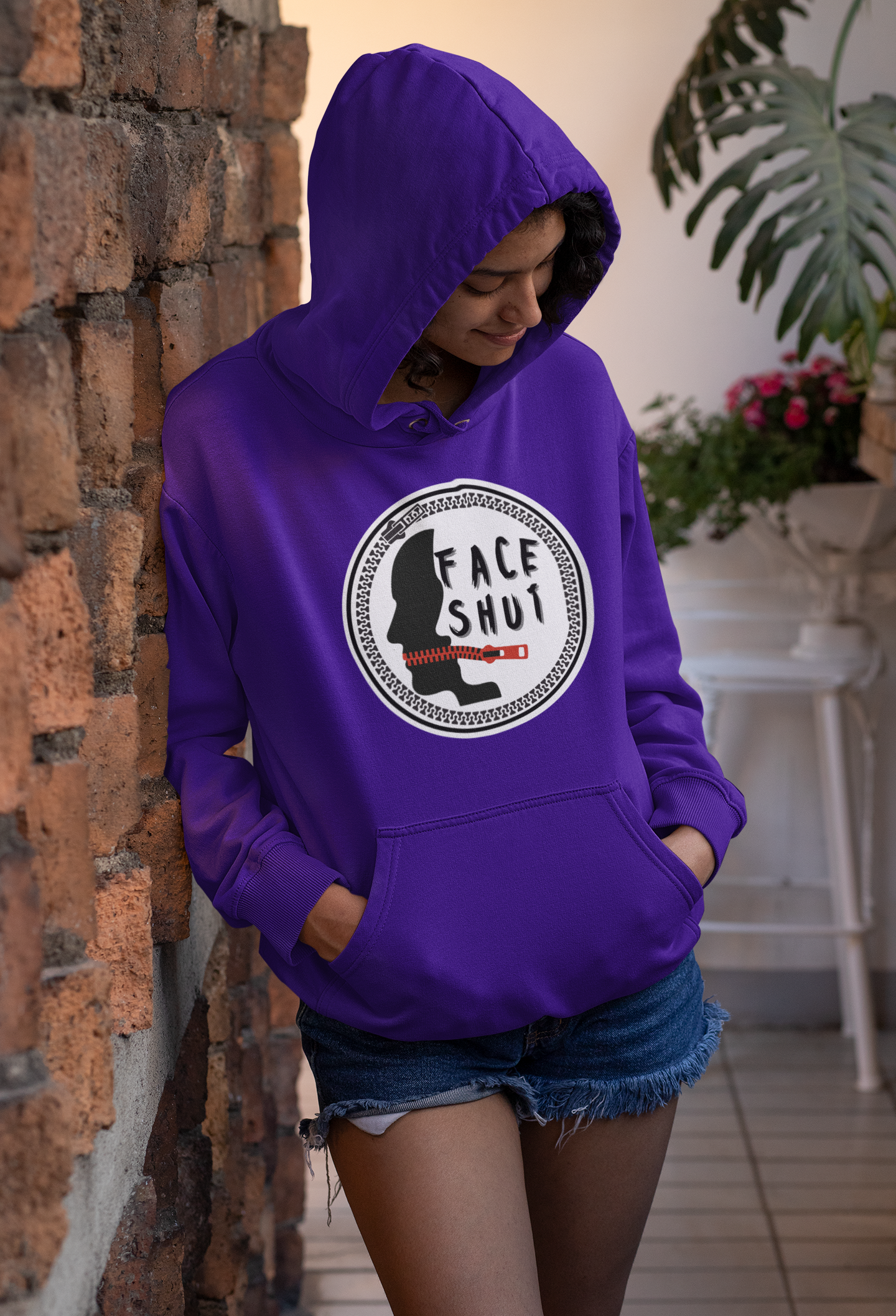 Hoodie — 'Shut Your Face' Graphic Hoodie with Logo Emblem